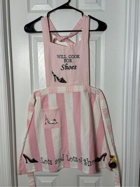 Retro-Chic Whimsical Barbiecore Pink White stripes apron Will cook for shoes